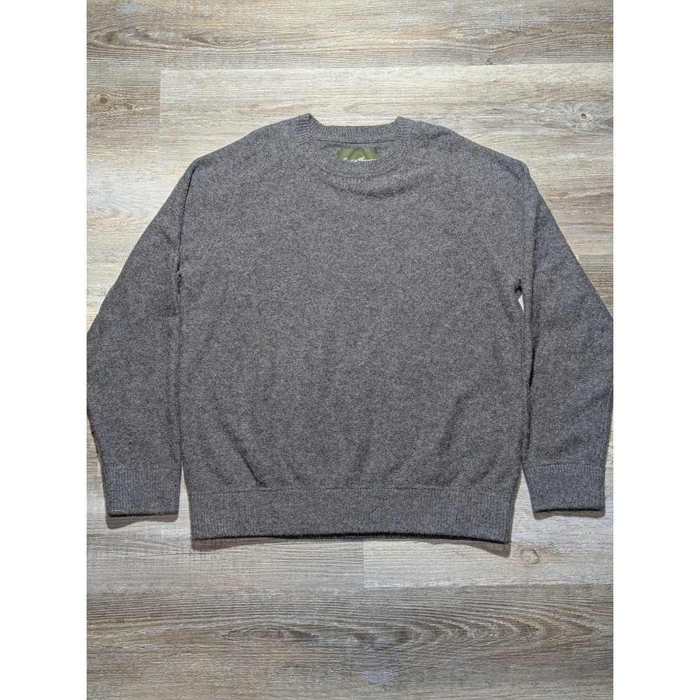 Eddie Bauer Mens XL Lambswool Crewneck Sweater Gray Wool Blend Pullover